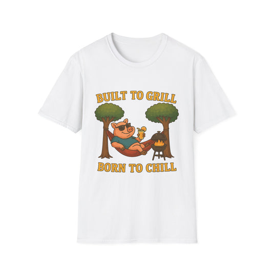 Funny BBQ T-Shirt, Built to Grill Born to Chill Tee, Grilling Shirt, Summer Cookout Apparel, Gift for BBQ Lovers