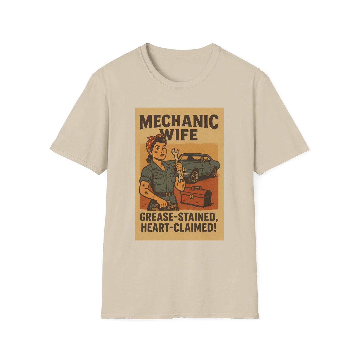 Mechanic Wife T-Shirt – Grease-Stained, Heart-Claimed! (Vintage Retro Style)