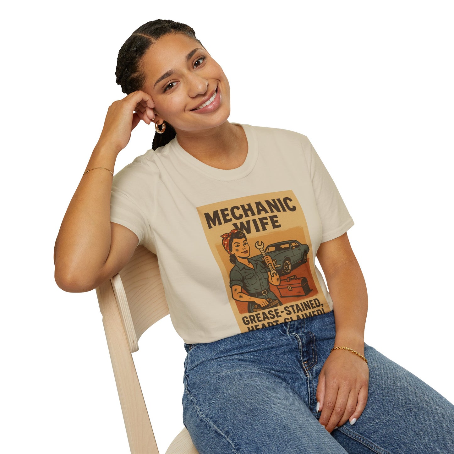 Mechanic Wife T-Shirt – Grease-Stained, Heart-Claimed! (Vintage Retro Style)