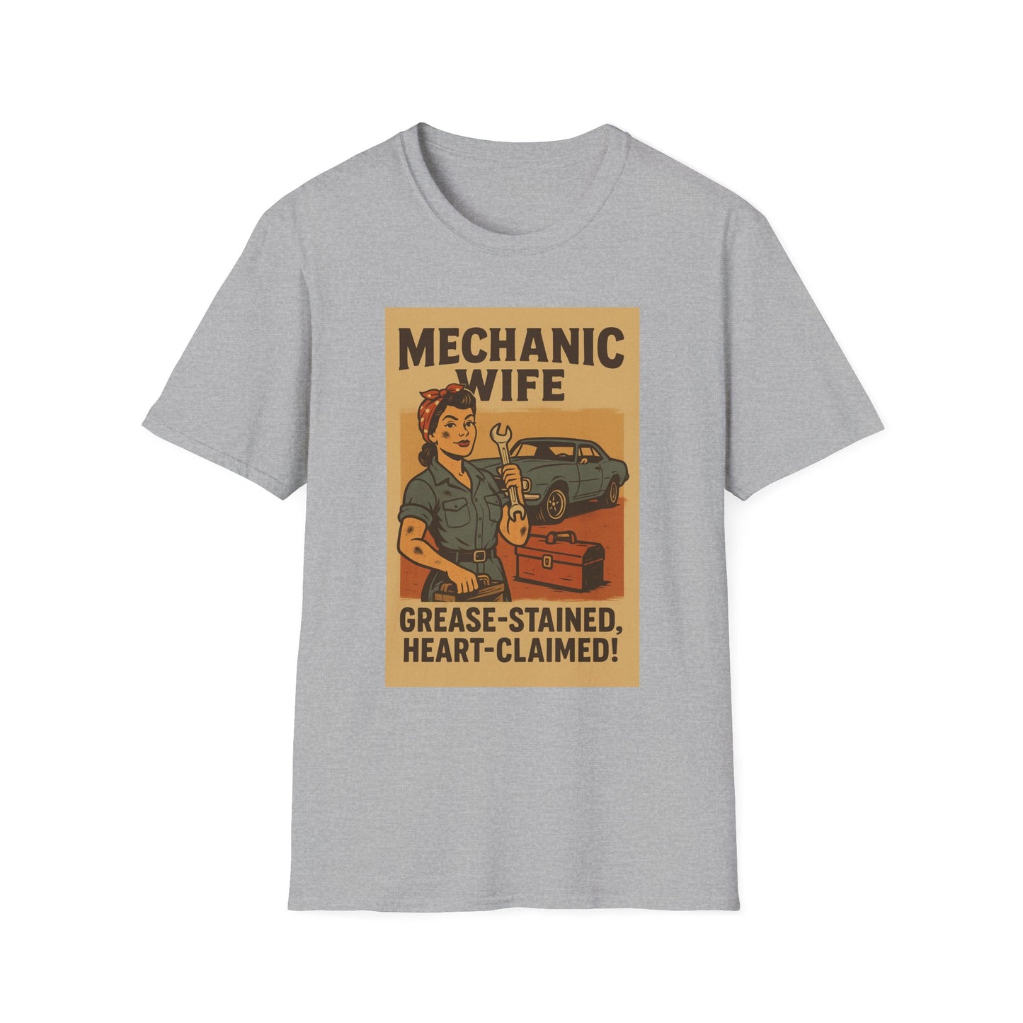 Mechanic Wife T-Shirt – Grease-Stained, Heart-Claimed! (Vintage Retro Style)