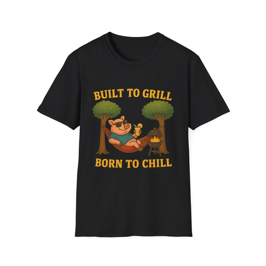 Funny BBQ T-Shirt, Built to Grill Born to Chill Tee, Grilling Shirt, Summer Cookout Apparel, Gift for BBQ Lovers