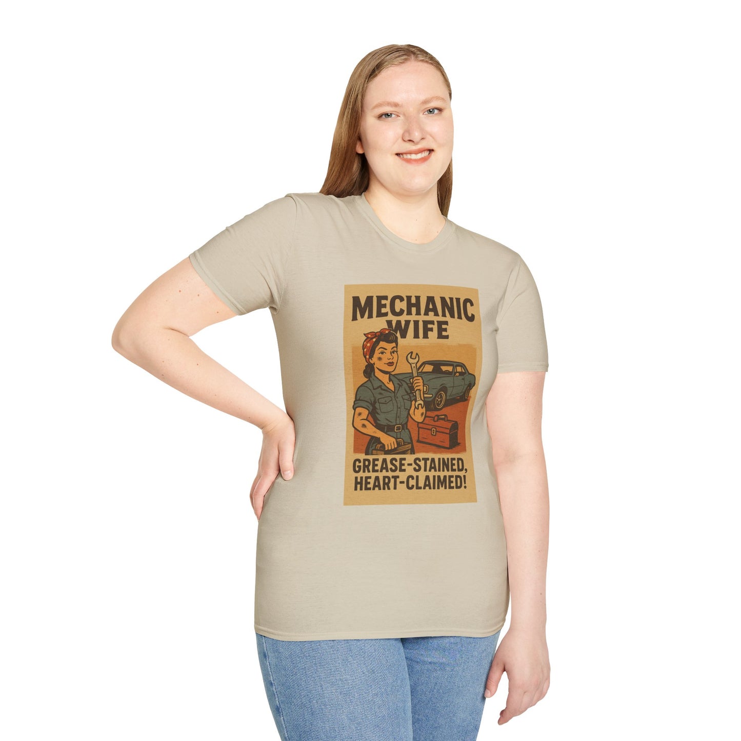 Mechanic Wife T-Shirt – Grease-Stained, Heart-Claimed! (Vintage Retro Style)